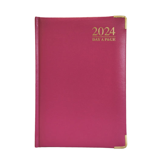 G4GADGET Luxury 2024 A5 Pink Day A Page Diary Padded Front & Hardback Cover Gilt Edges