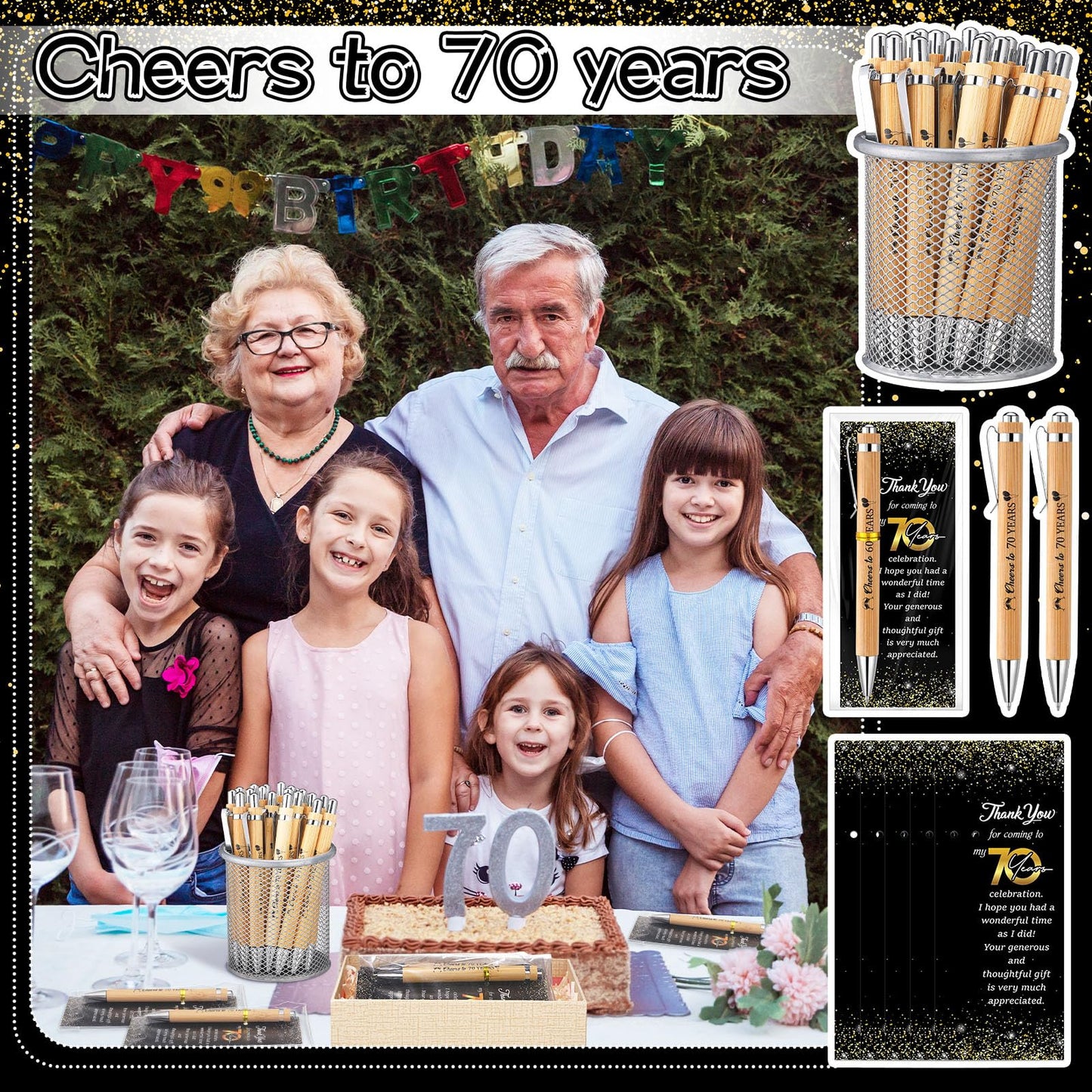Sayglossy 25 Sets 70th Birthday Party Favors with Pens Andthank You Cards