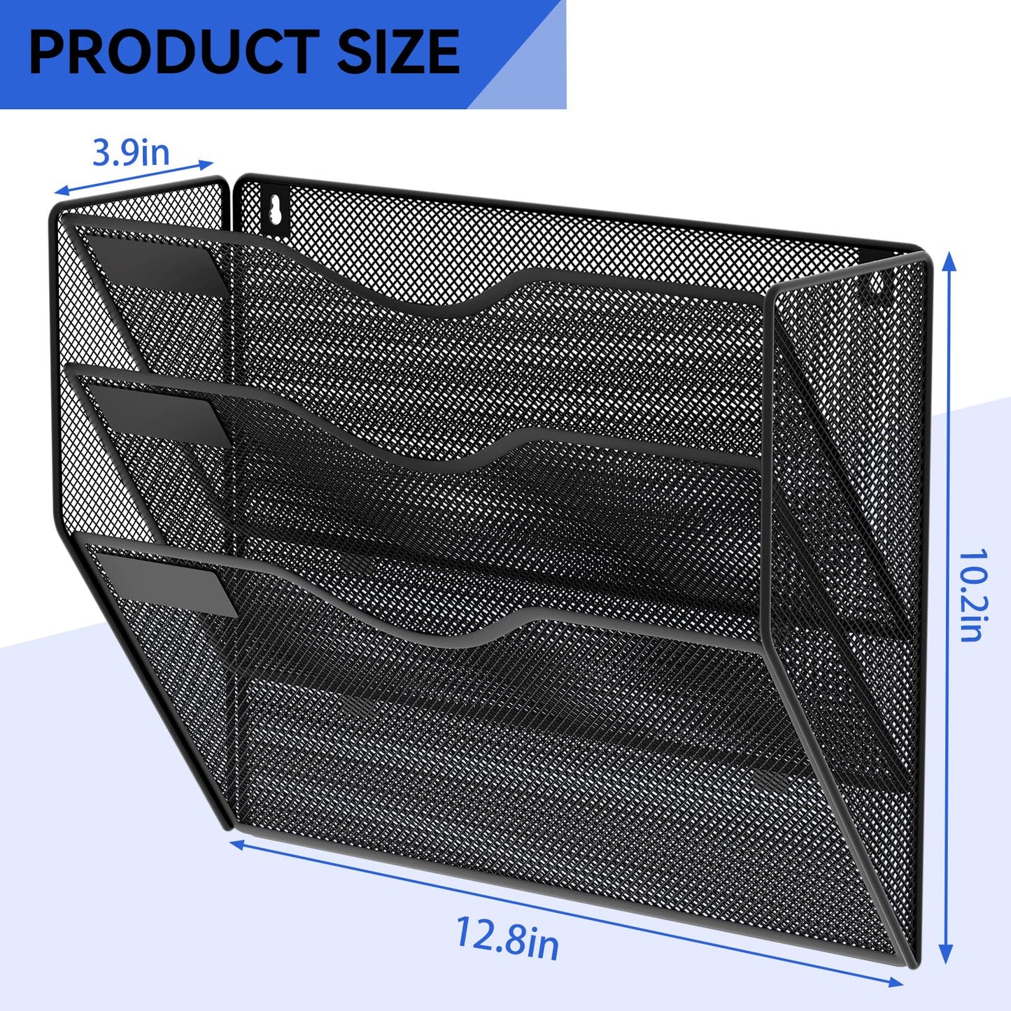 GDINDINFAN 3 Pockets Hanging Wall File Organizer Mail Holder, Wall Mounted Paper Document Folder