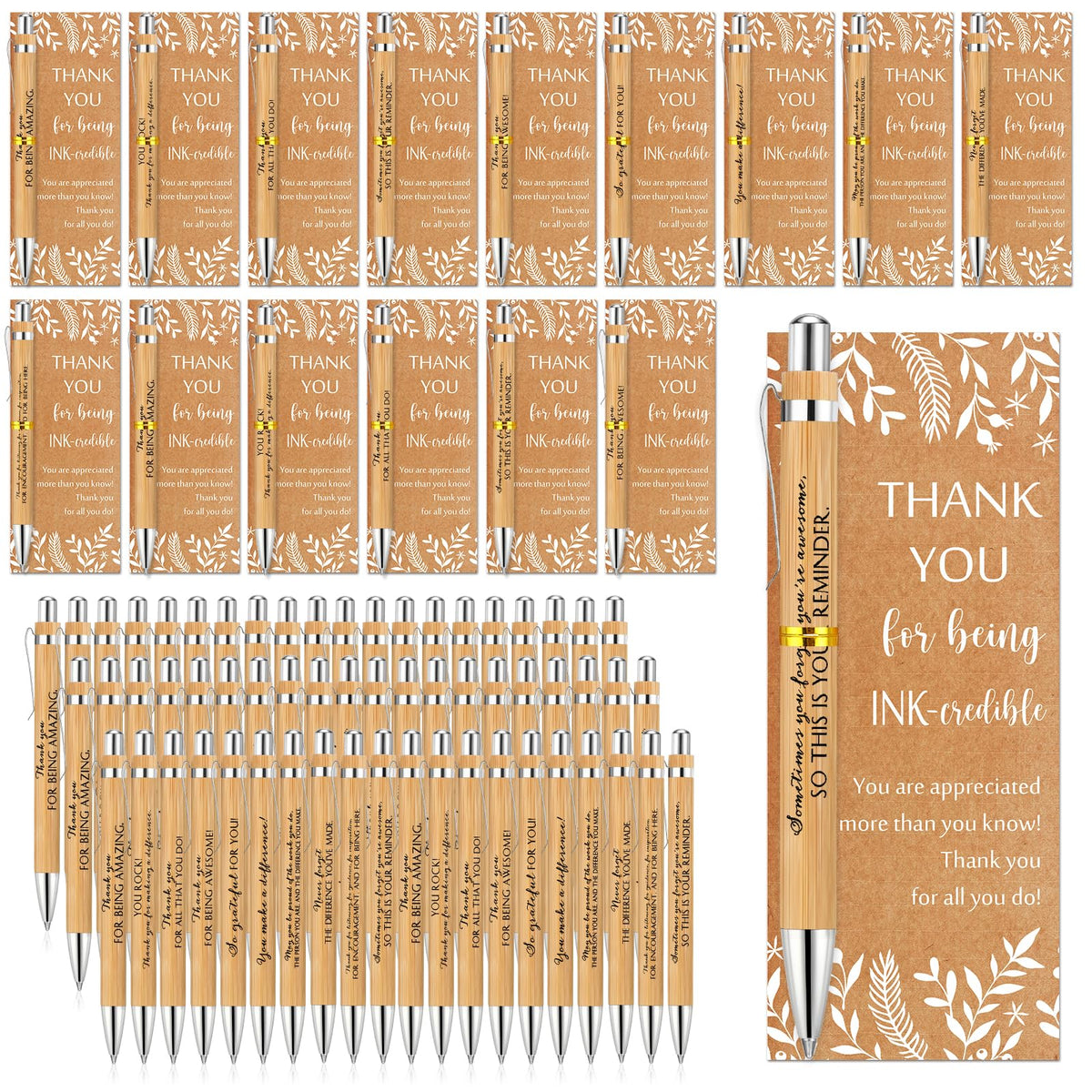 ReliThick 100 Sets Inspirational Bamboo Pen Bulk Staff Appreciation Gifts