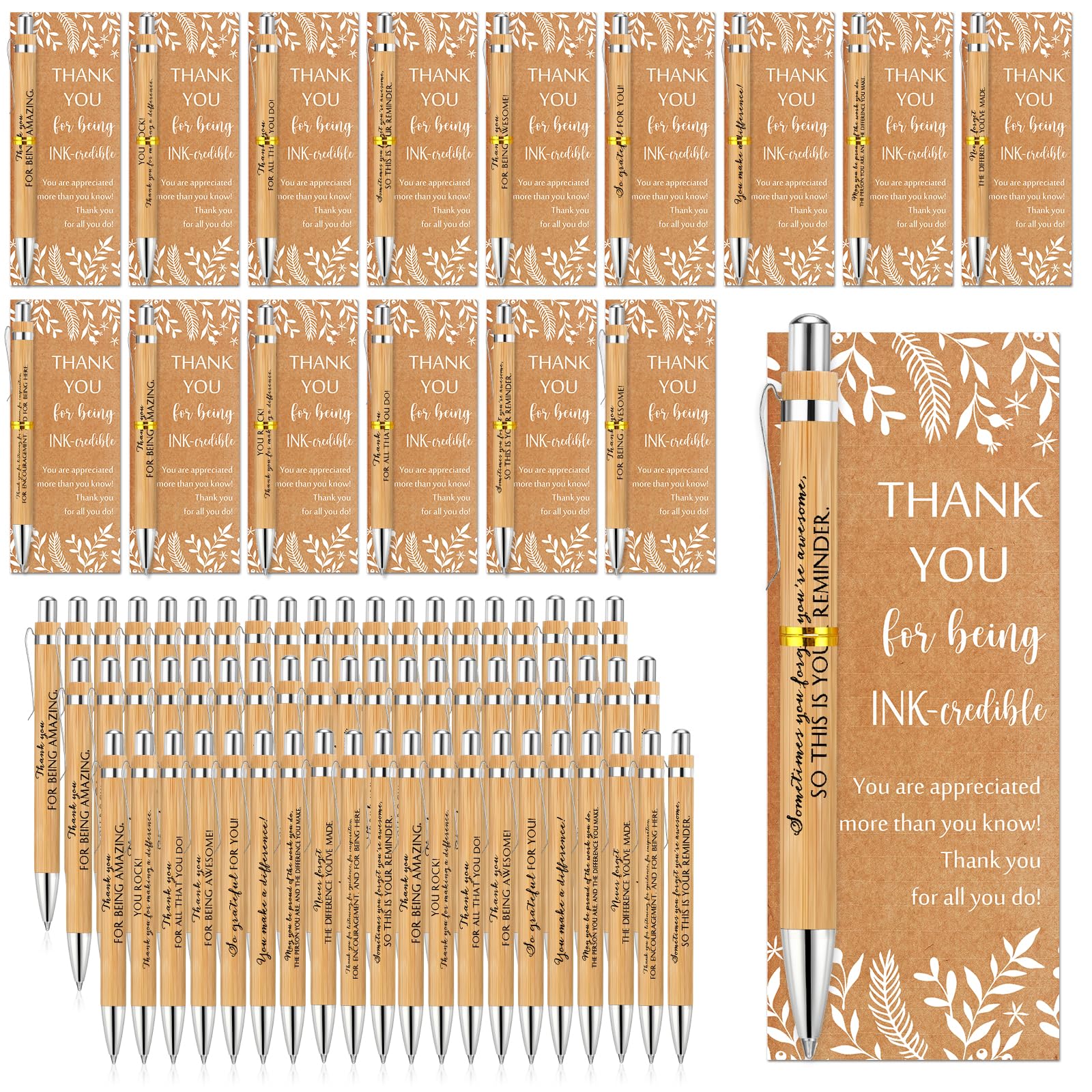 ReliThick 100 Sets Inspirational Bamboo Pen Bulk Staff Appreciation Gifts