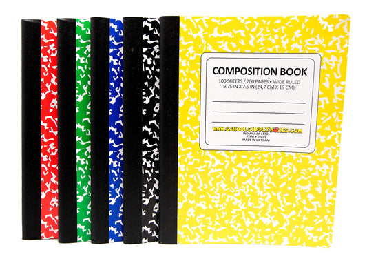 100 Sheet Composition Notebooks - School Supply Boxes - 5 Wide Ruled Writing Notebooks - 1 Black, 1