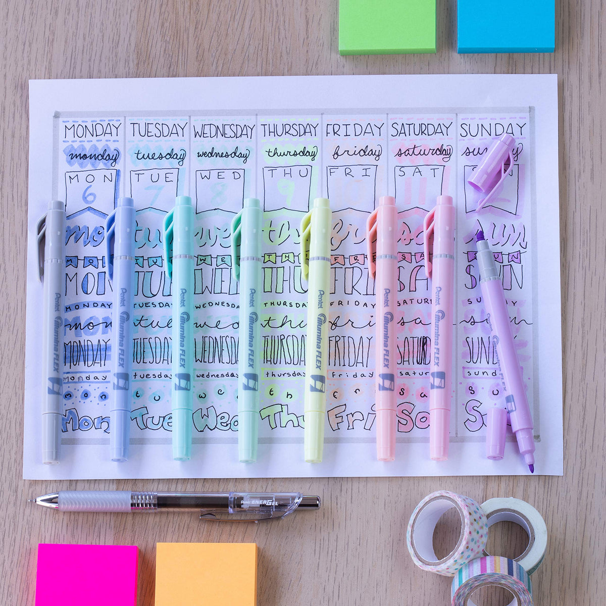 Pentel Illumina Flex Twin Tip Highlighter, Dual-Tip Marker Highlighter, Flex Tip and Chisel, 8