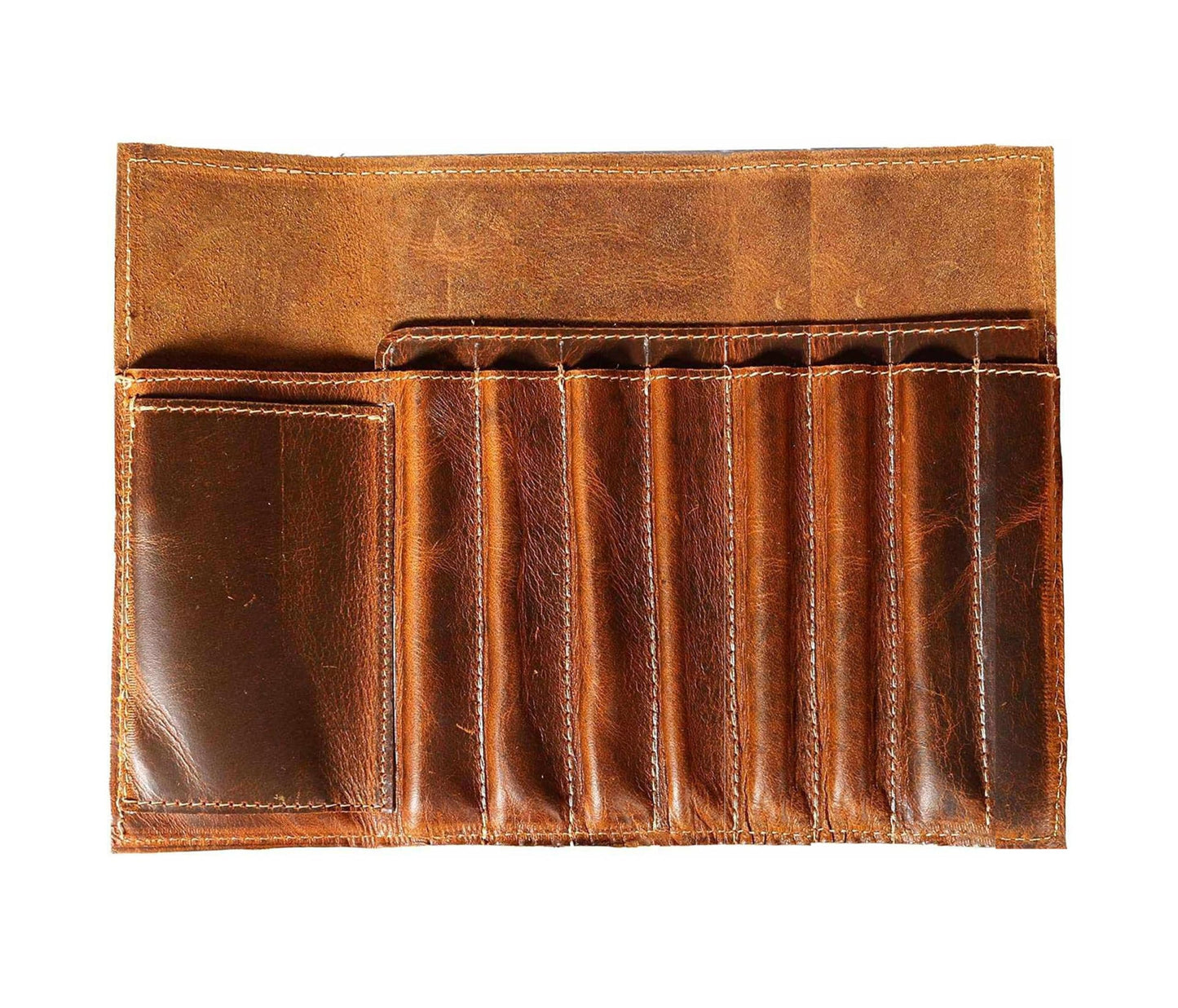 Jaald Genuine Leather Pencil Roll Brush Case Pen Holder Organizer Brushes Ruler Stationary Pouch