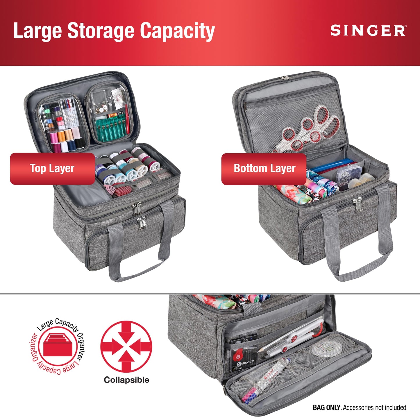 SINGER Sewing Accessories Organizer (Bag Only) – Double Layer Portable Sewing Storage Bag | 2