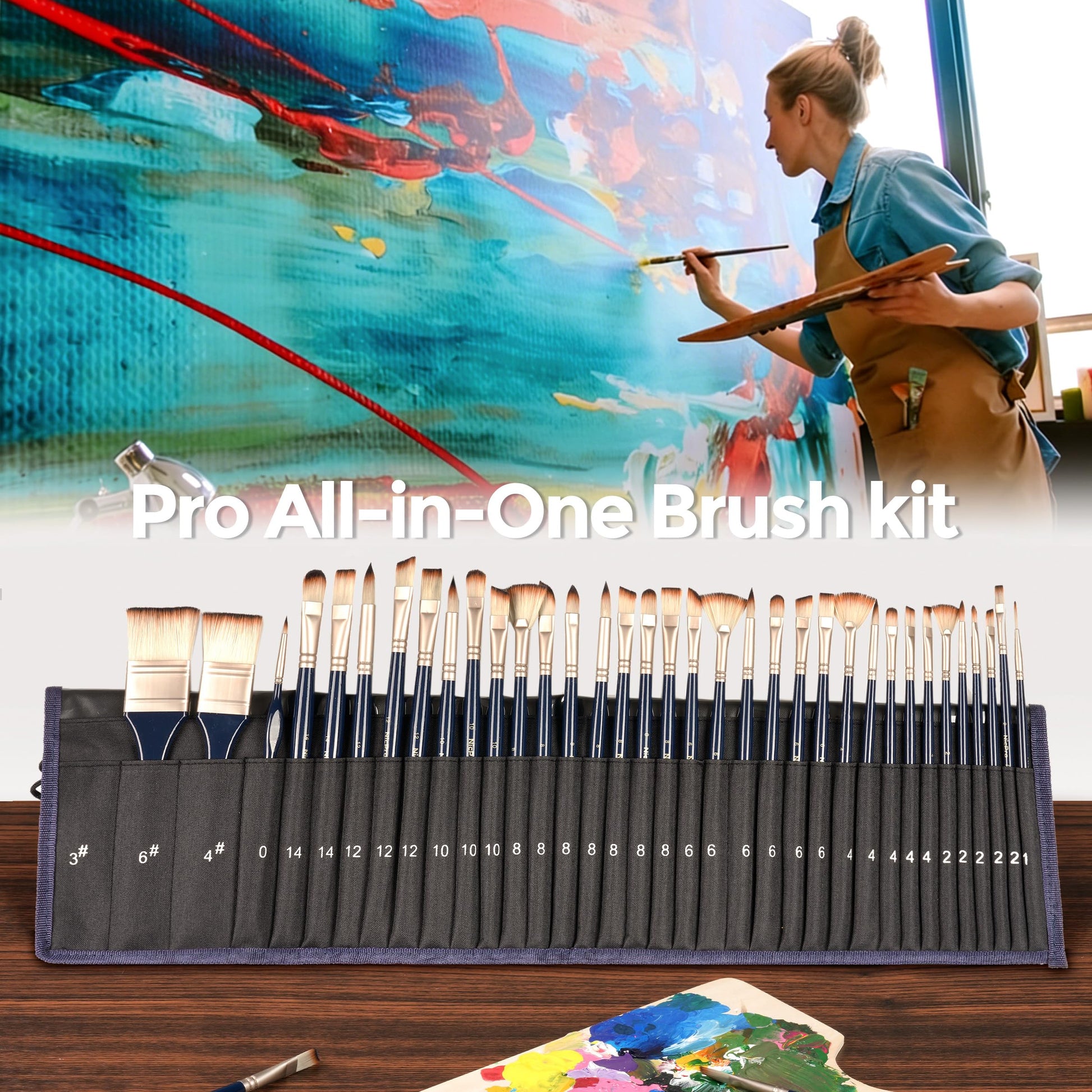 Nicpro 36pcs Paint Brush Set for Acrylic Painting, Oil, Watercolor, Gouache