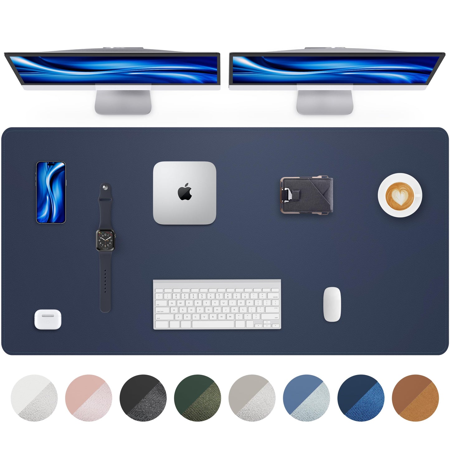 Leather Desk Pad Protector - 48 x 24 Computer Mat, Large Mouse Pad, Non-Slip, Waterproof PU Leather