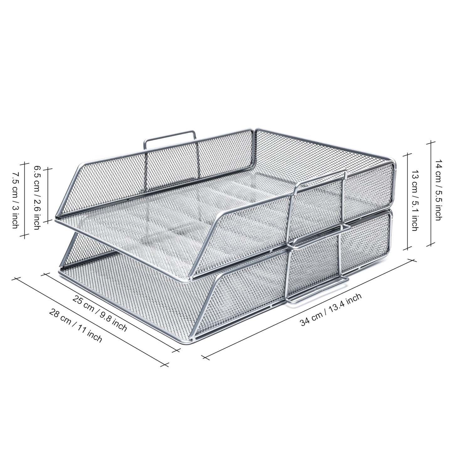 EXERZ Paper Sorter 2pcs Tier Stackable A4 Desk Organiser Letter Tray Silver