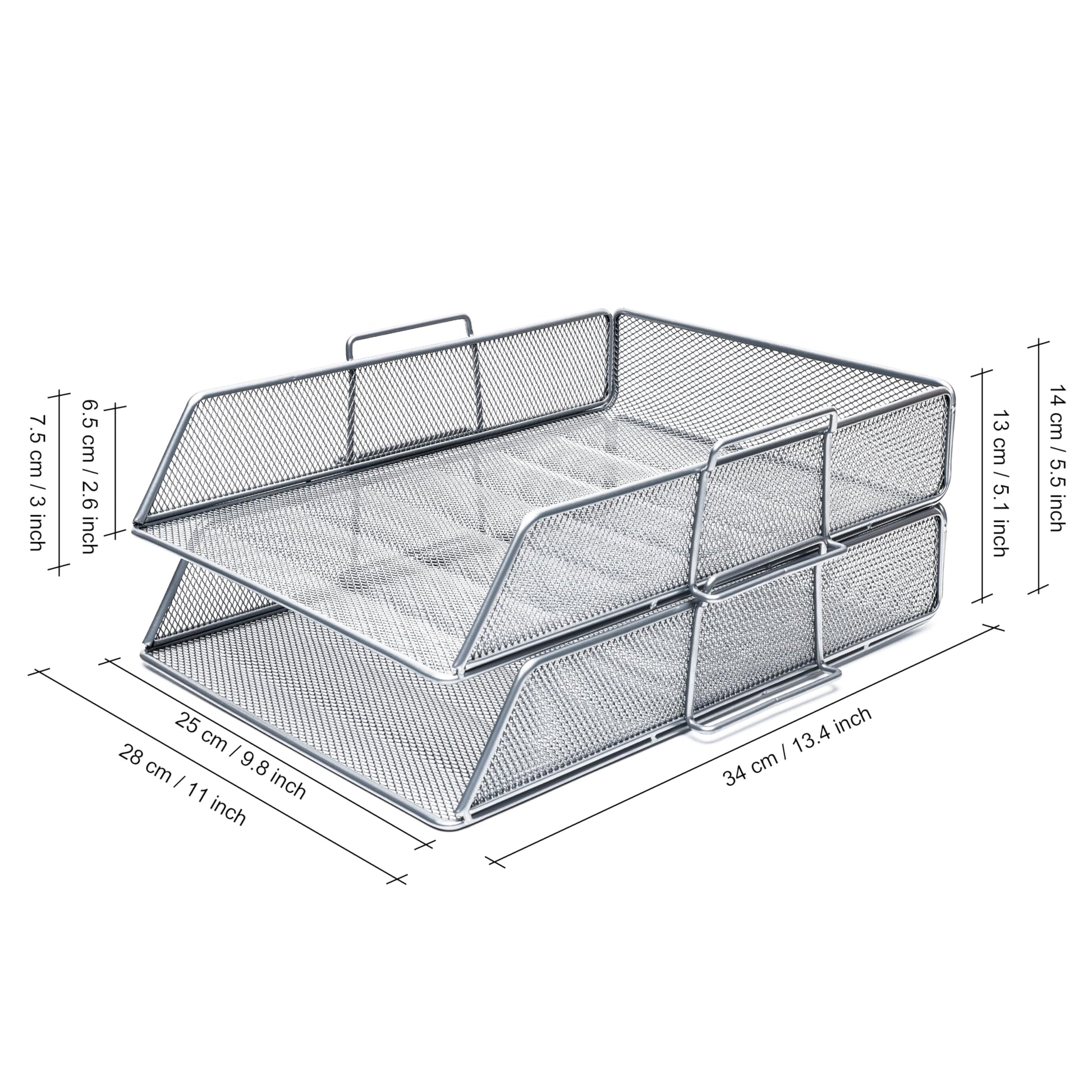 EXERZ Paper Sorter 2pcs Tier Stackable A4 Desk Organiser Letter Tray Silver