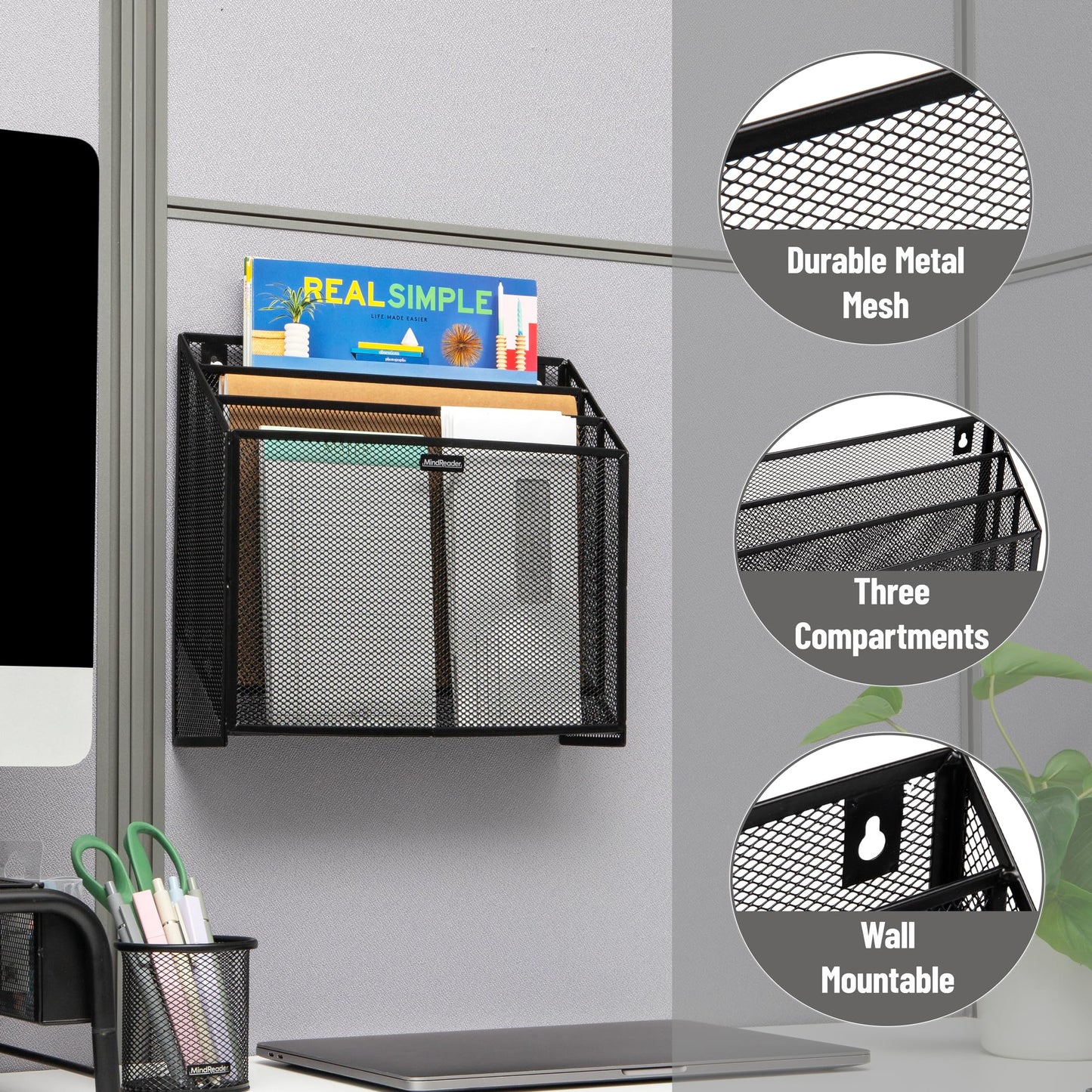 Mind Reader Vertical File Storage, Desktop Organizer, Wall Mount, Office, Metal Mesh, Black