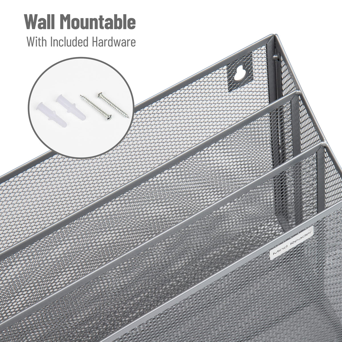 Mind Reader Vertical File Storage, Desktop Organizer, Wall Mount, Office, Metal Mesh, 12.5"L x