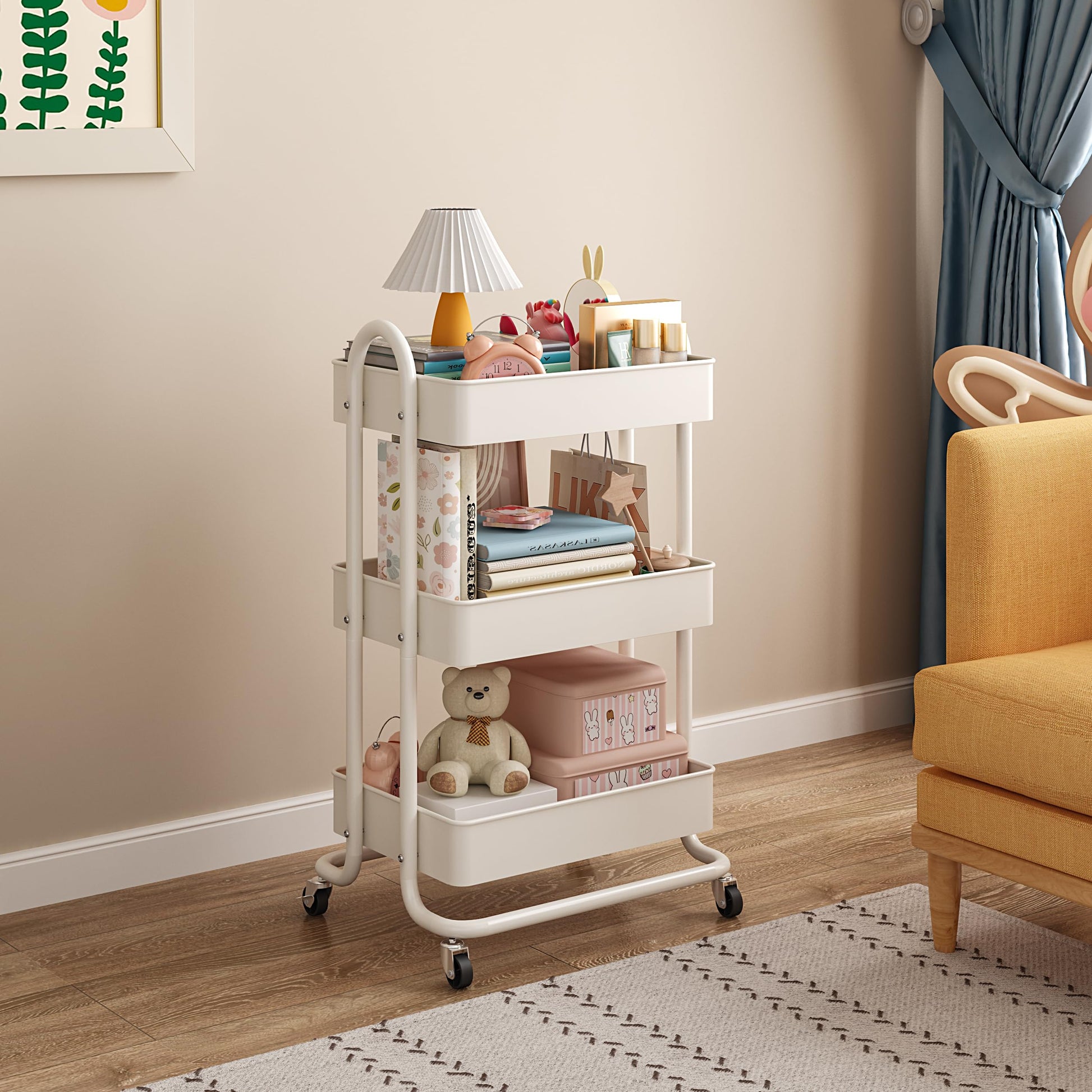 MIOCASA 3-Tier Metal Utility Rolling Cart, Heavy Duty Multifunction Cart with Lockable Casters