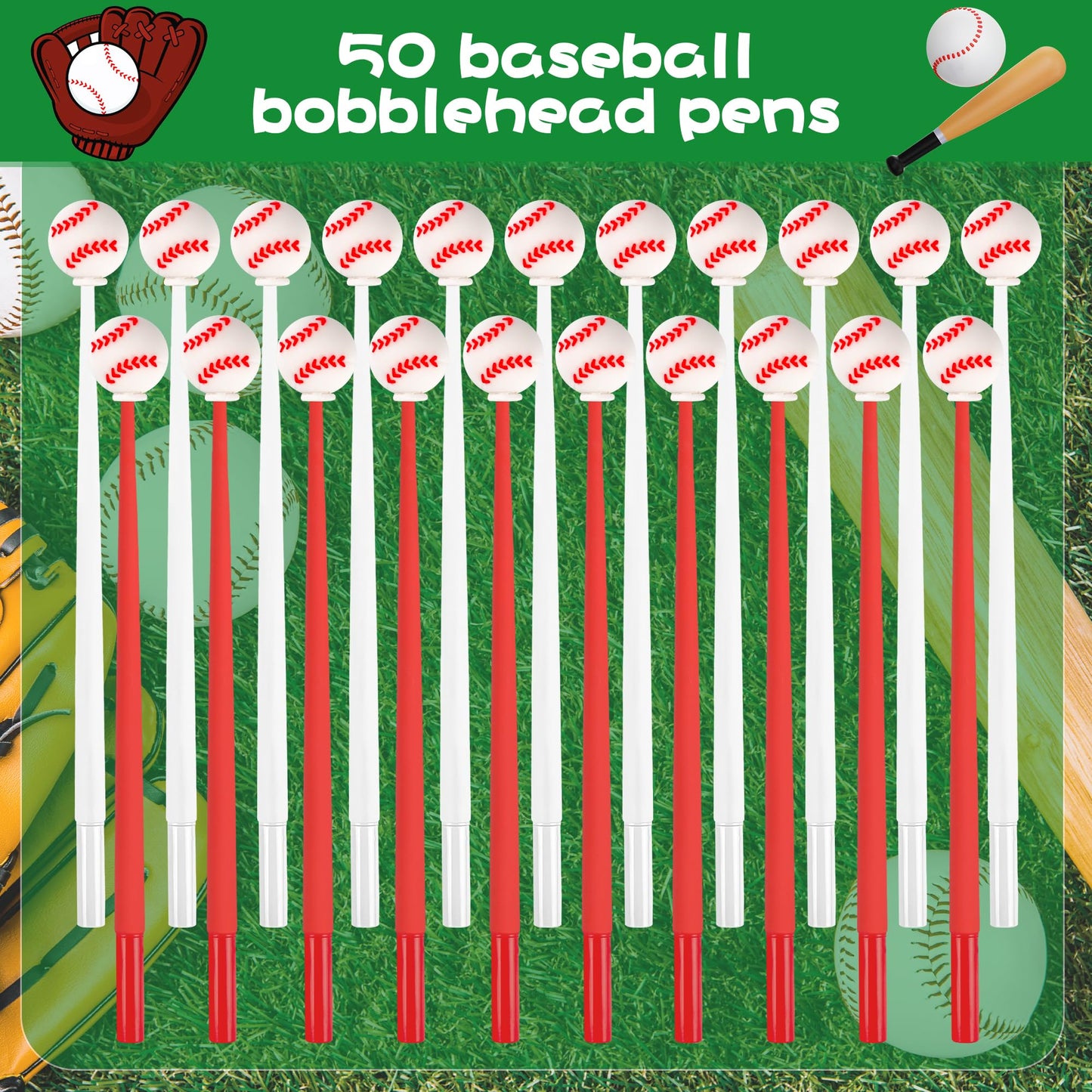 LiYiQ 50 PCS Baseball Party Favor Stress Relief Bobblehead Pens Fun Cute Pen Fidget Pens Kawaii