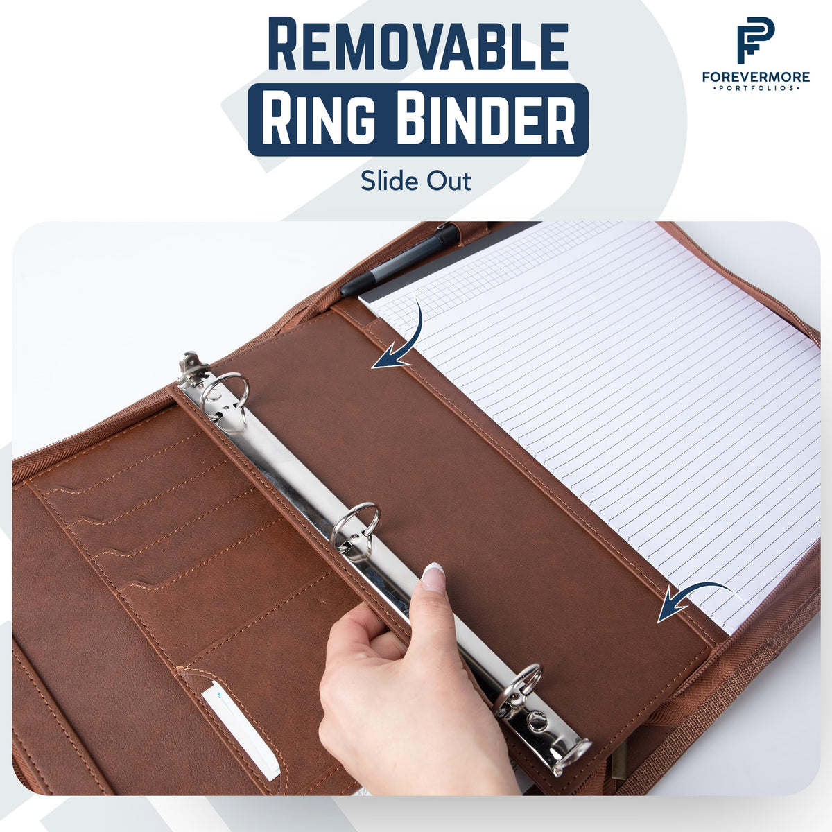 Forevermore Portfolio Binder, 1" Removable 3-Ring, Vegan Leather, Brown