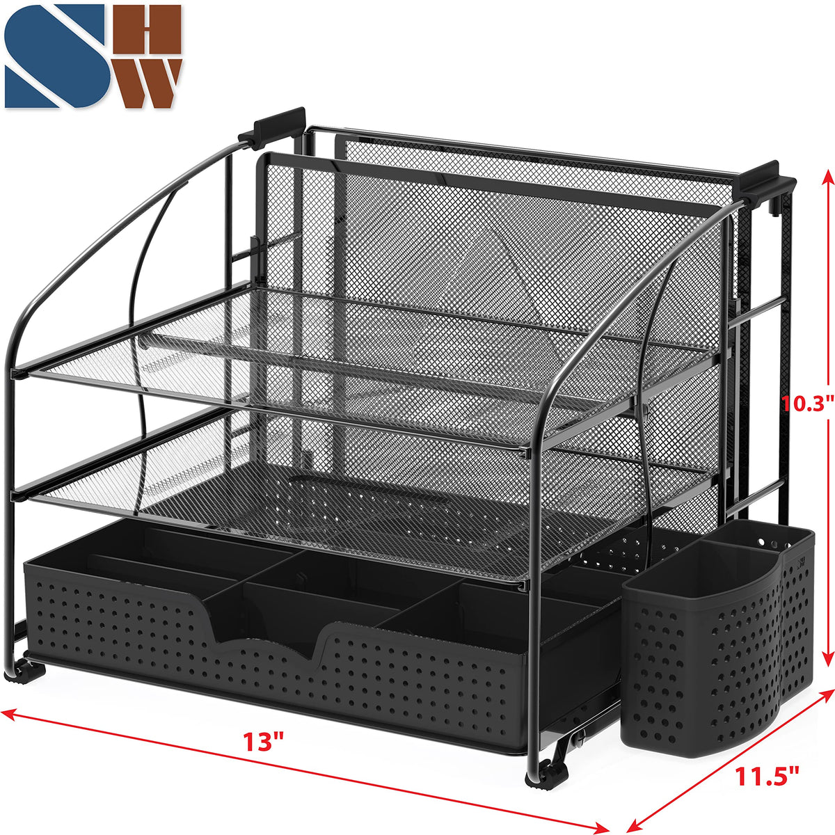 Simple Houseware 3-Tier Desk Organizer with Sliding Drawer, Black