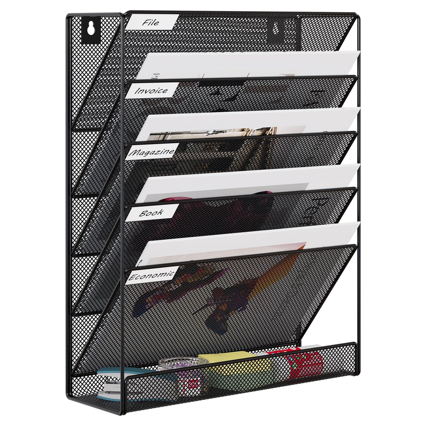 EasyPAG 5 Tier Wall File Holder, Mesh Hanging Folder Organizer with Classify Label, Versatile Desk