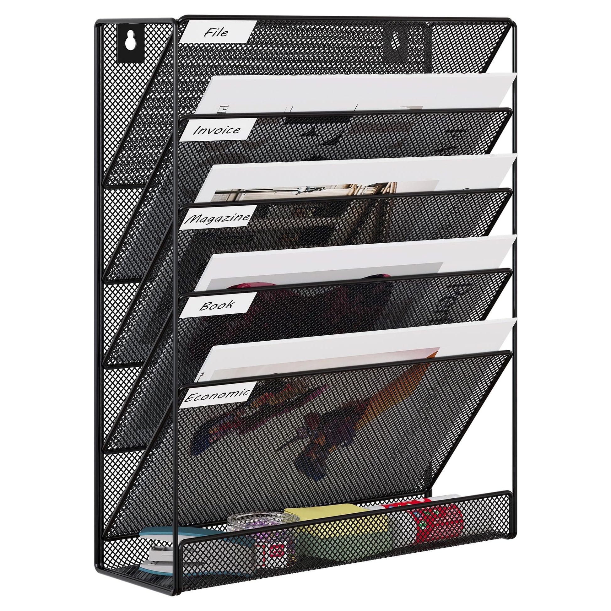 EasyPAG 5 Tier Wall File Holder, Mesh Hanging Folder Organizer with Classify Label, Versatile Desk