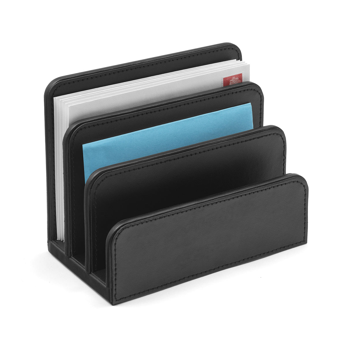 OSCO Black Faux Leather Letter Holder | Mail Sorter | Post Rack | Envelope Organiser | Document