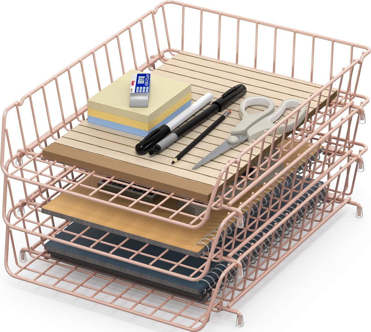 Simple Houseware Stackable Letter Tray, Wire Grid, Rose Gold