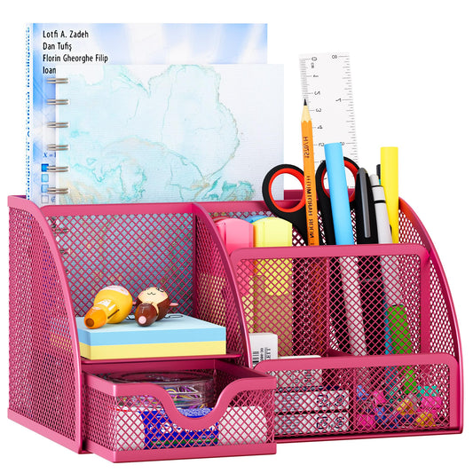 EasyPAG Mesh Desk Organizer with Drawer Multi-functional Pen Holder Stationery Organizer for Office
