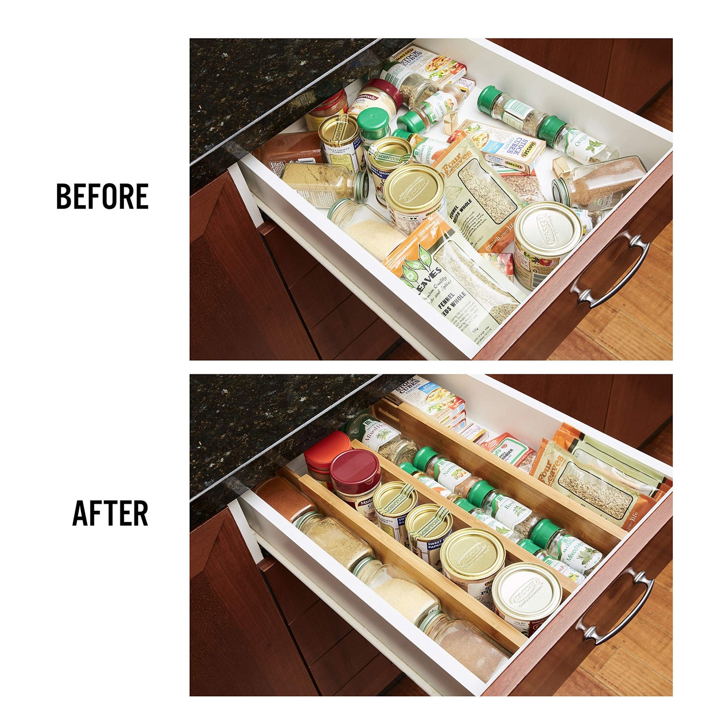 Thomas Grace Homewares Bamboo Kitchen Drawer Organizer Divider Stackable for Deep Drawers. (Set-of