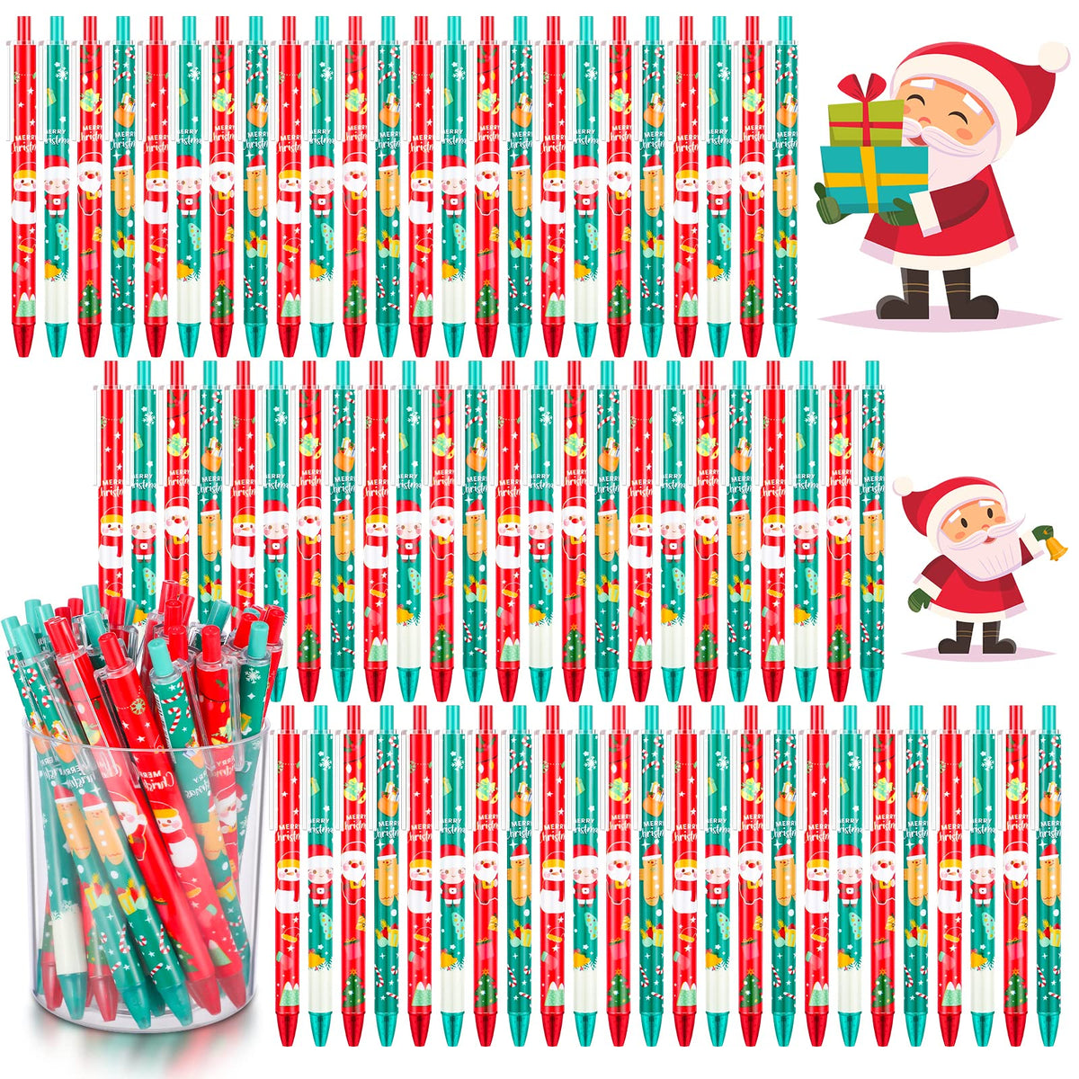 Leinuosen 72 Pcs Christmas Pens Bulk Cute Red Green Merry Christmas Retractable Ballpoint Gel Ink