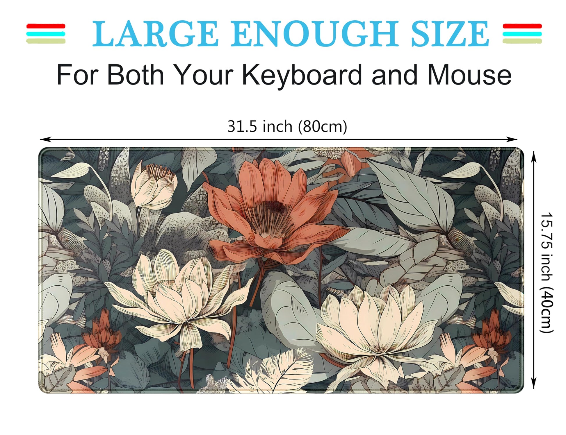 Vintage Floral Desk Mat XXL Large Gaming Mouse Pad Extended Desk Pad, Tropical Plants Laptop