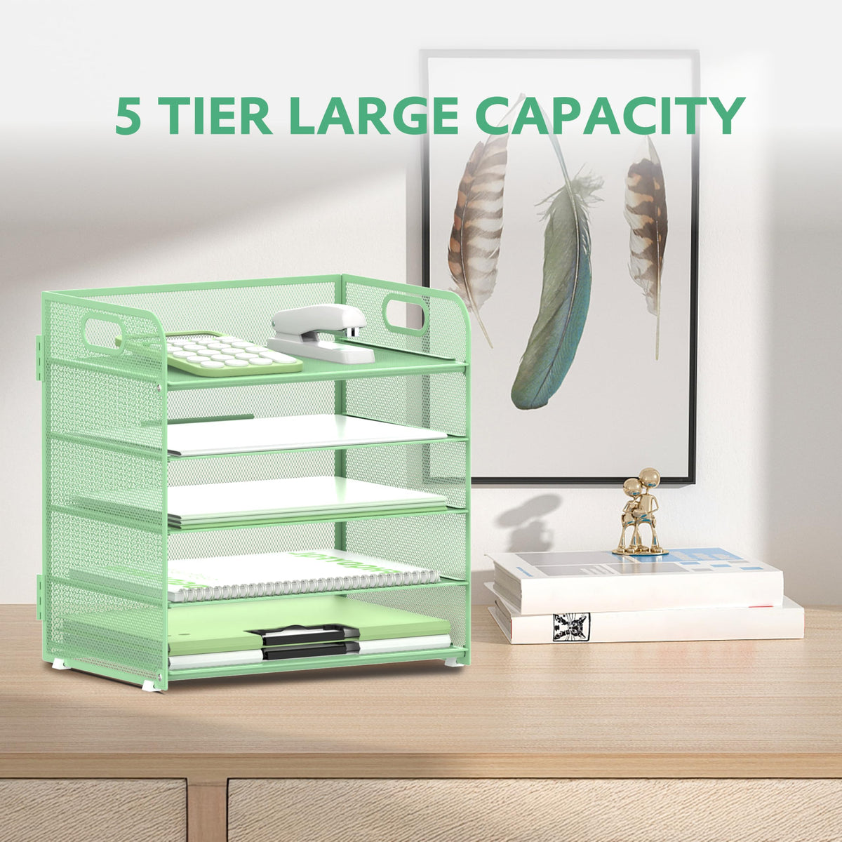 Supeasy 5 Trays Paper Organizer Letter Tray with Handle-Mesh Desk File Holders, Paper Sorter Desk