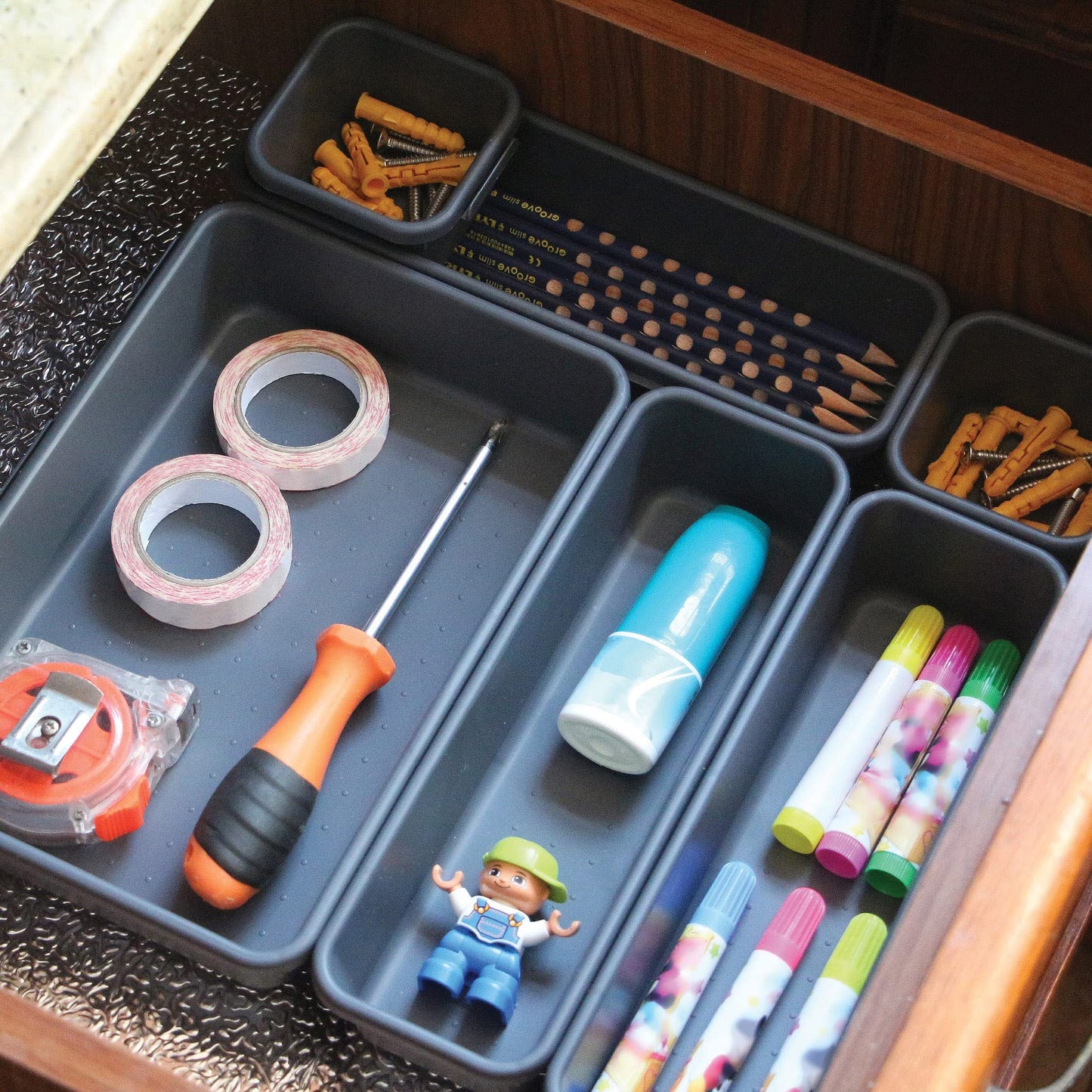 Set of 24 Interlocking Desk Drawer Organizer Tray Dividers Plastic Shallow Narrow Drawers