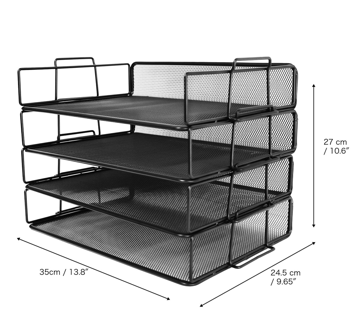 Exerz Letter Trays 4pcs Black Paper Sorters Stackable, 4 Tiers File Trays, Desk Organizer - Metal