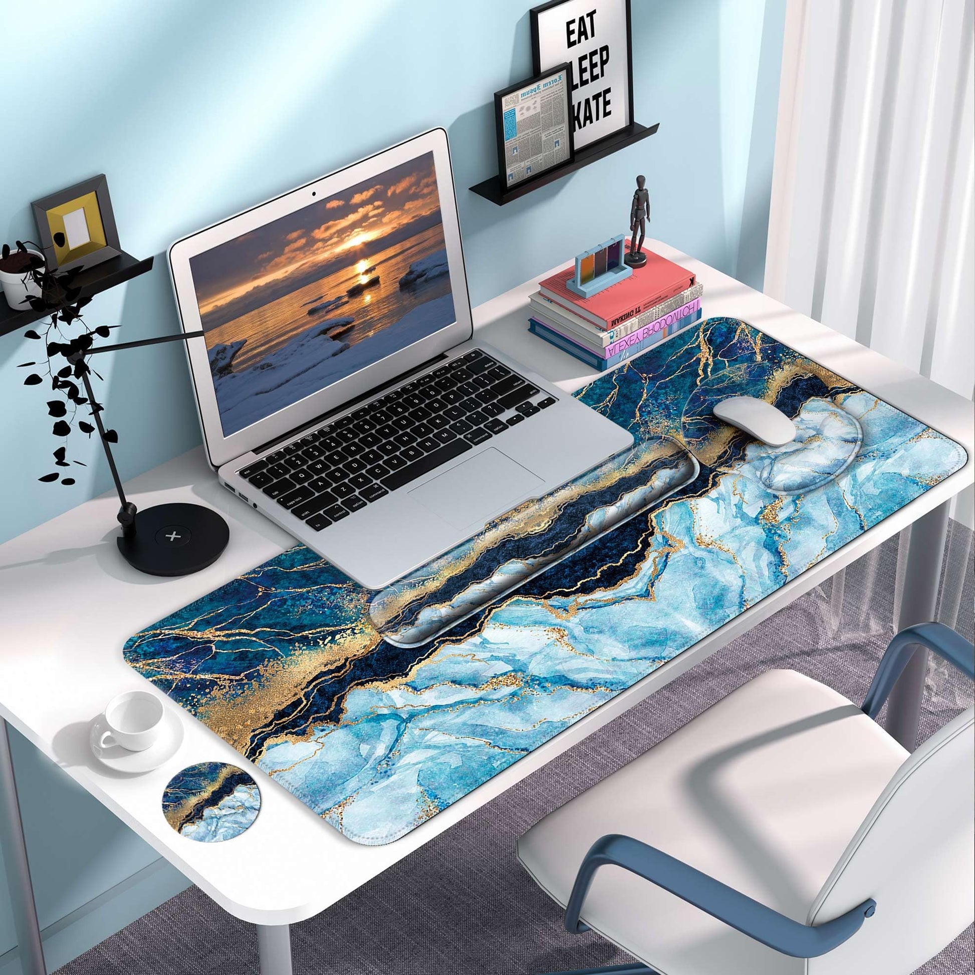 VINEBURY Desk Mat Set Keyboard and Mouse Pad with Wrist Rest Support
