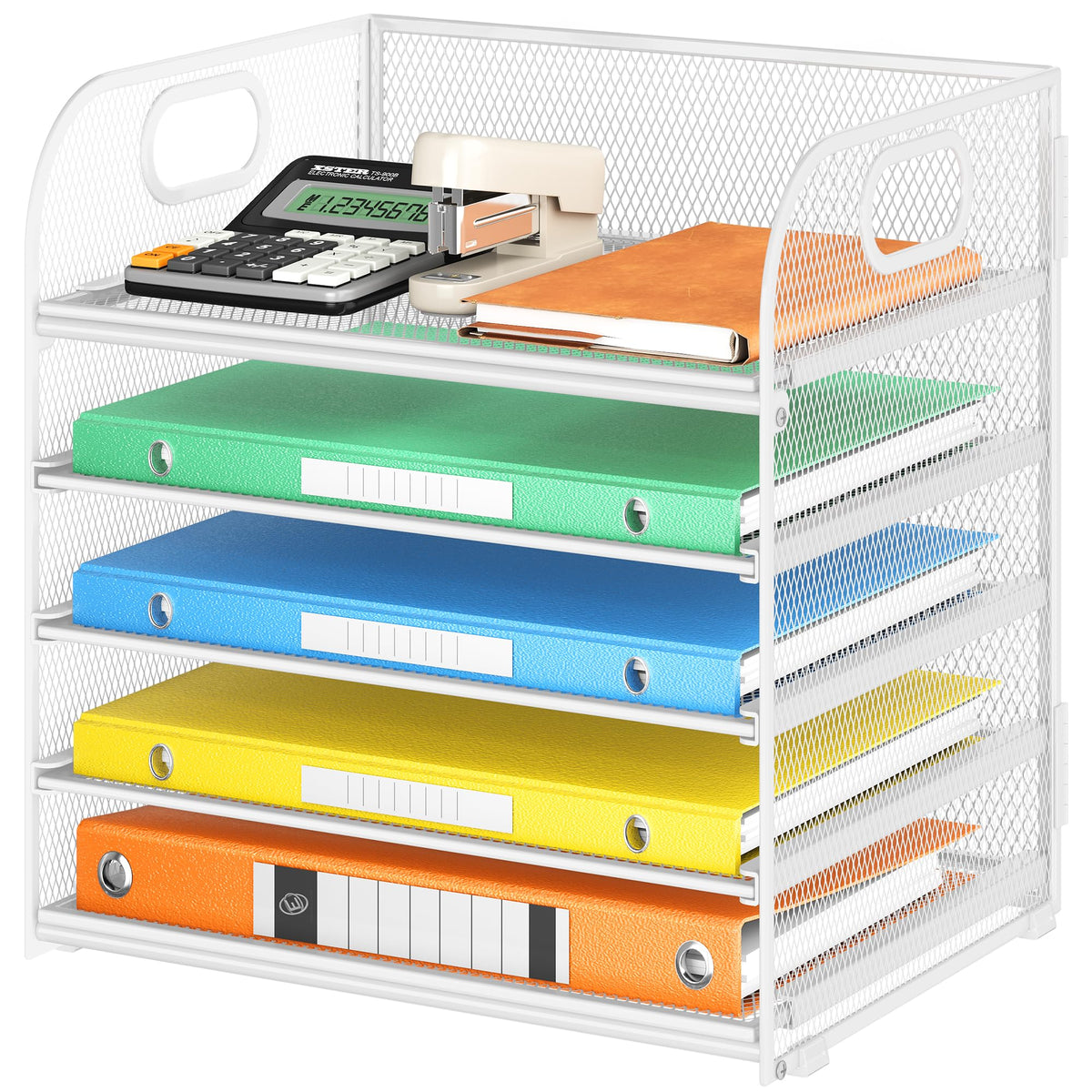 Lavatino 5 Tray Paper Organizer Letter Tray with Handle - Mesh Desk File Organizer, Paper Sorter