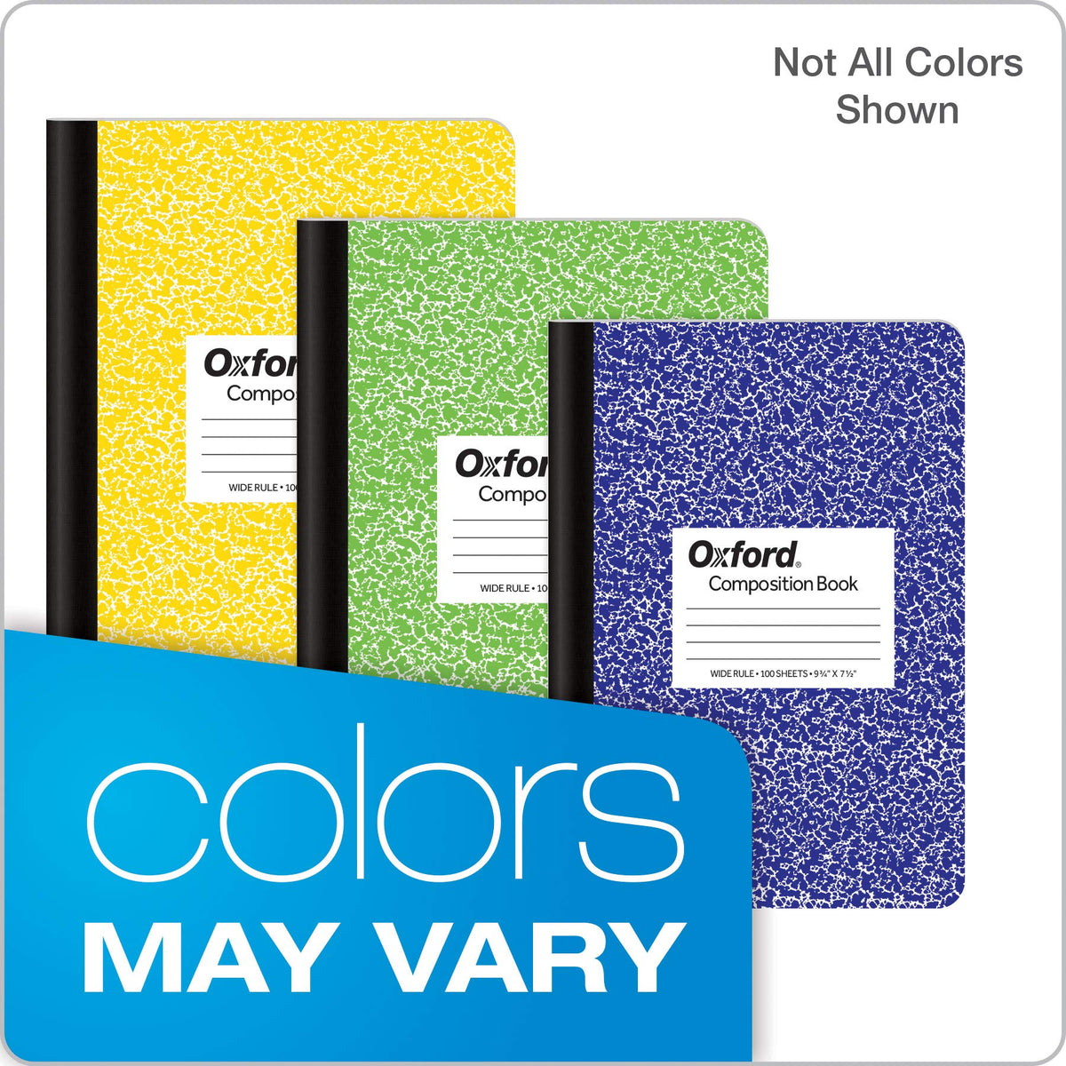 Oxford Composition Notebooks, Wide Ruled Paper, 9-3/4" x 7-1/2", Assorted Marble Covers, 100