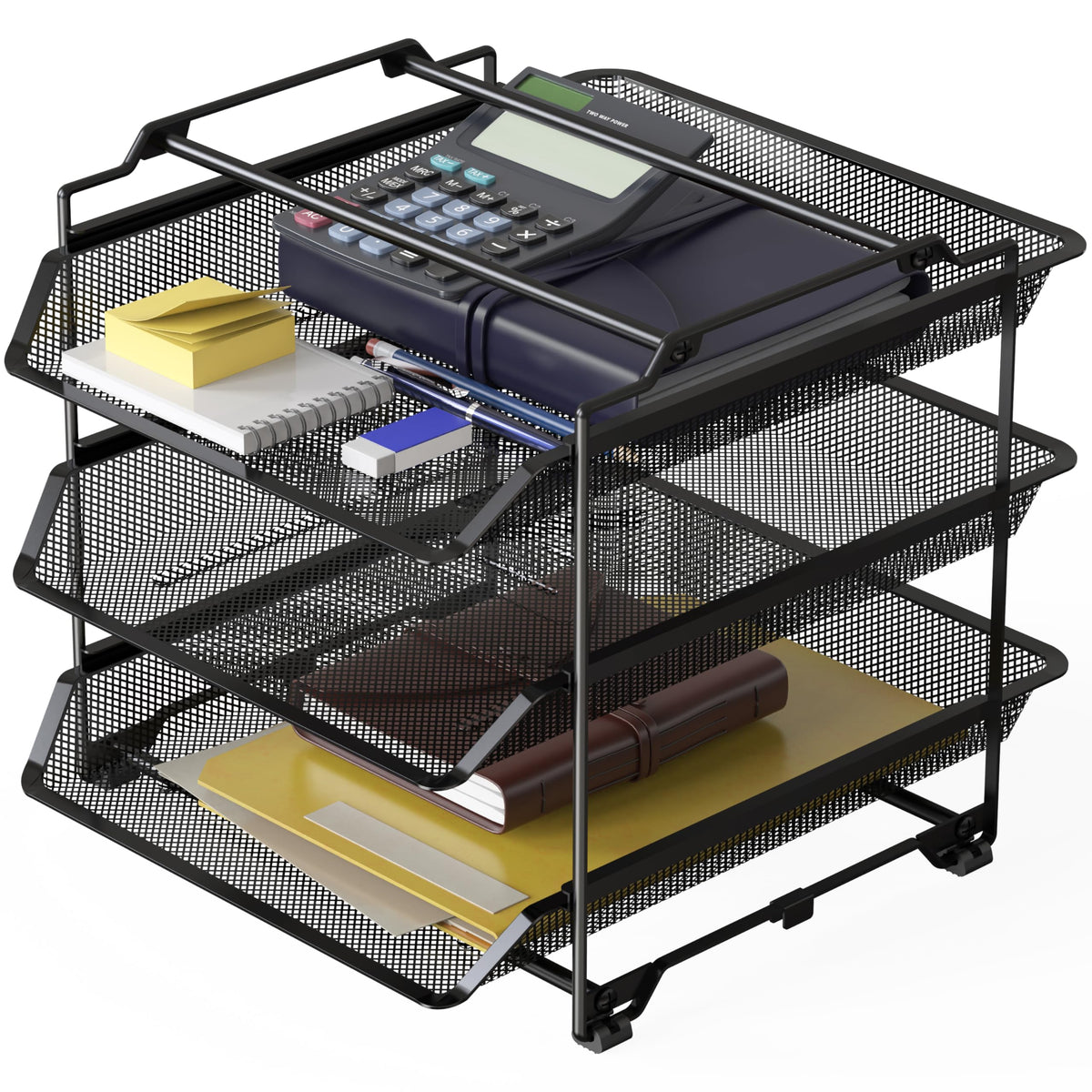 Deco Brothers Stackable Sliding Letter Tray Paper Organizer, 3 Tier, Black