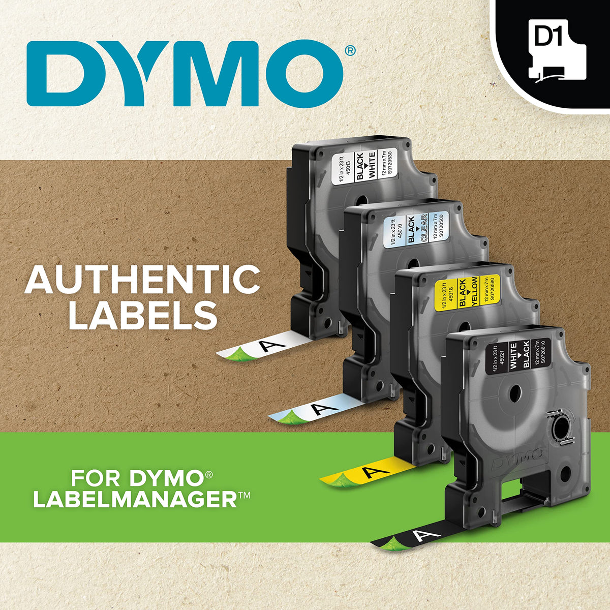 DYMO D1 Durable Labeling Tape for LabelManager Label Makers Black Print on White Tape 1/2" W x 18'