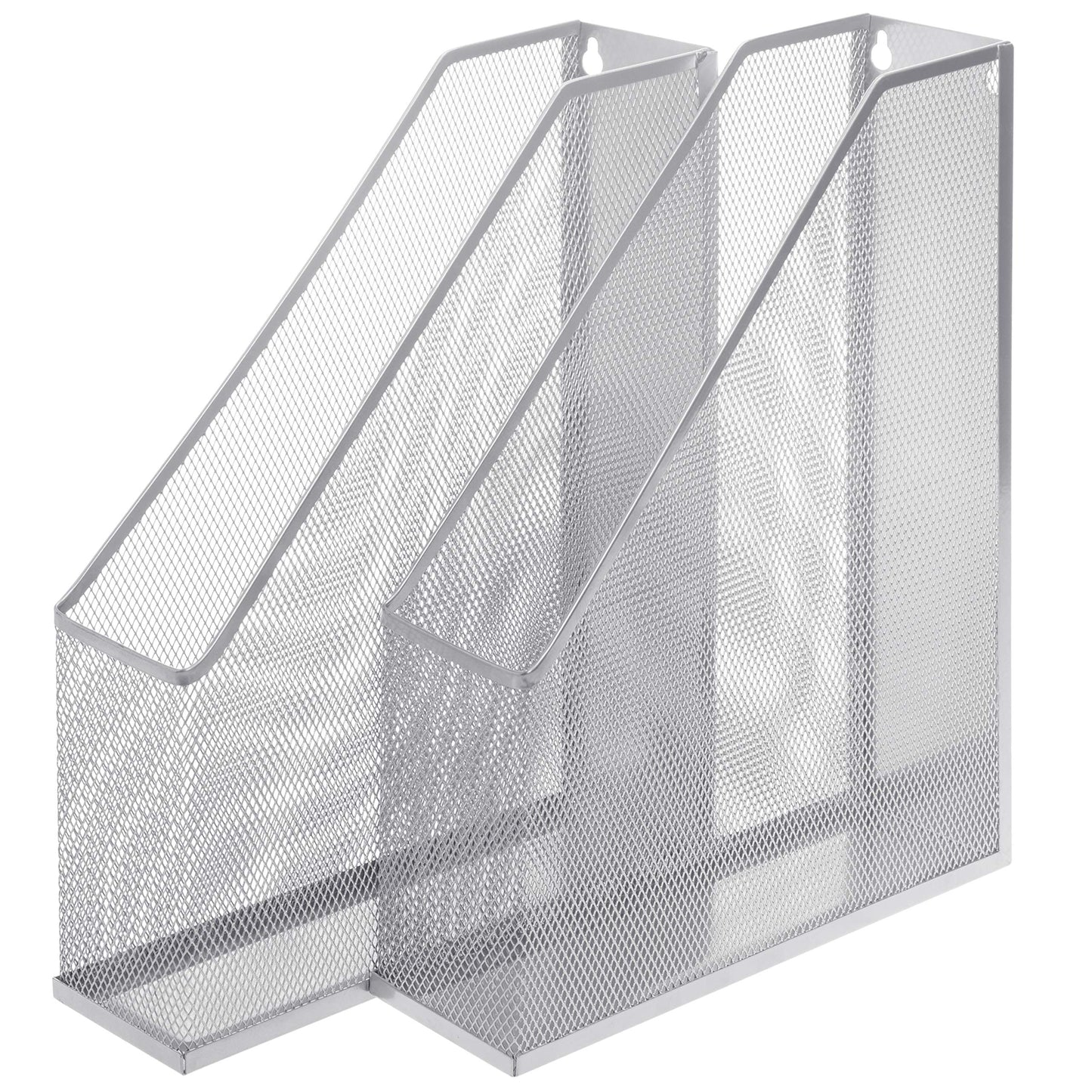 MyGift Silver Wire Mesh Document Holder, Wall Mounted or Desktop Magazine and File Rack, Set of 2