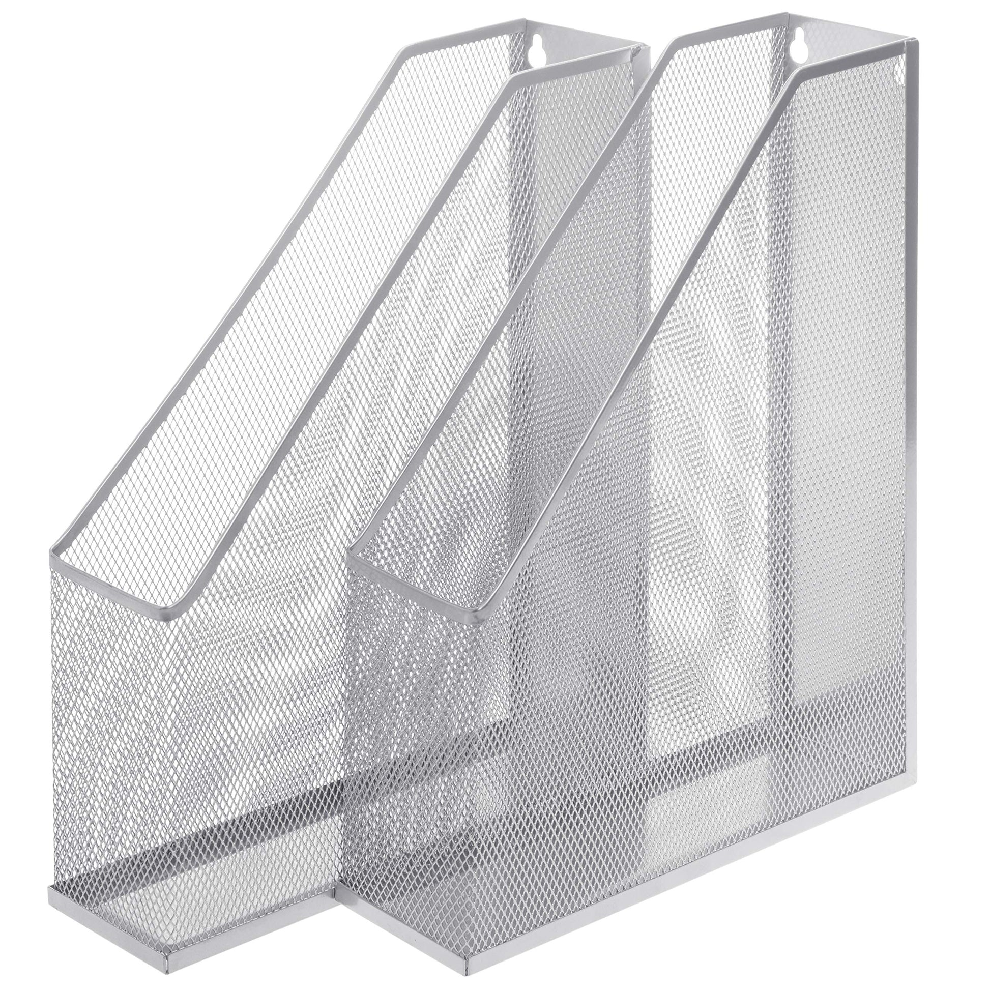 MyGift Silver Wire Mesh Document Holder, Wall Mounted or Desktop Magazine and File Rack, Set of 2