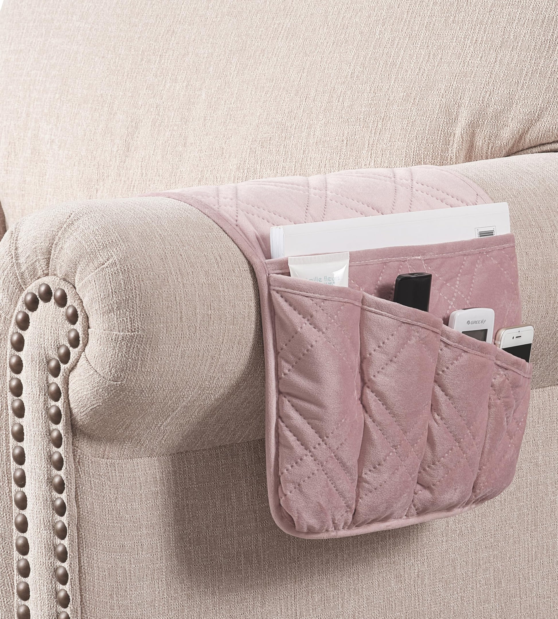 Brilliant Sunshine Silver Pink Velvet Velvet Couch Armrest Cover, 35"×13"