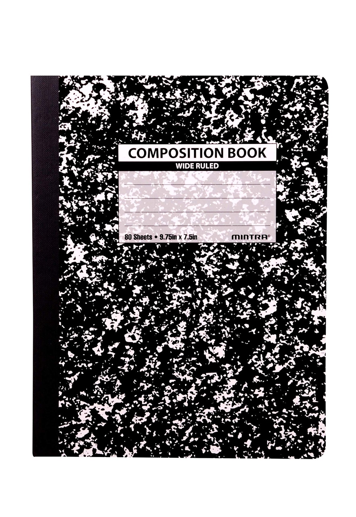Mintra Office Composition Books - Sturdy Flexible Cover (4 Pack, Black Marble Comp - Wide Ruled)