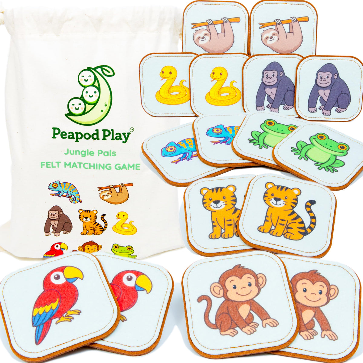 Felt Jungle Matching Game for Toddlers – Wild Animal Memory Game & Flash Cards – Soft and Safe for