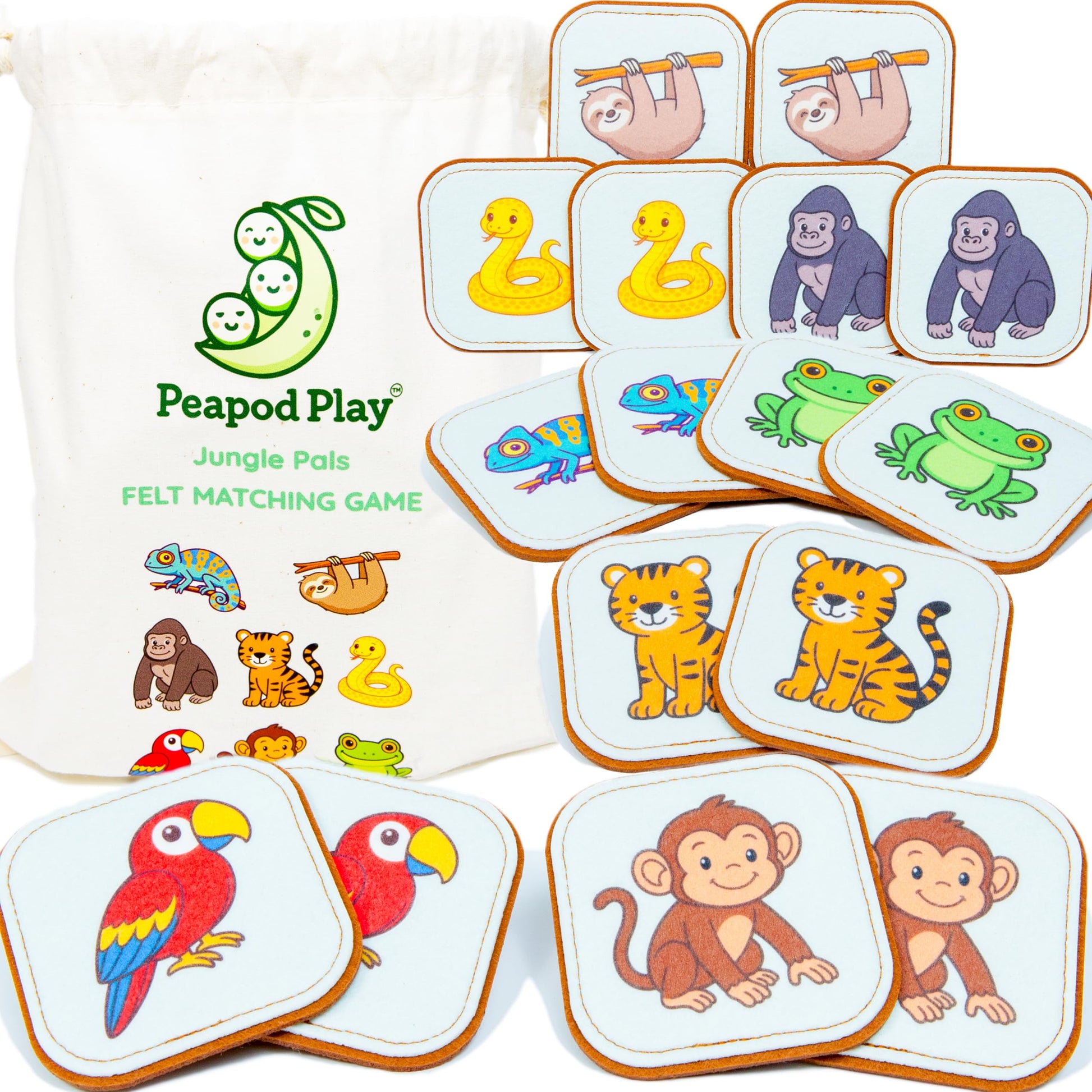 Felt Jungle Matching Game for Toddlers – Wild Animal Memory Game & Flash Cards – Soft and Safe for