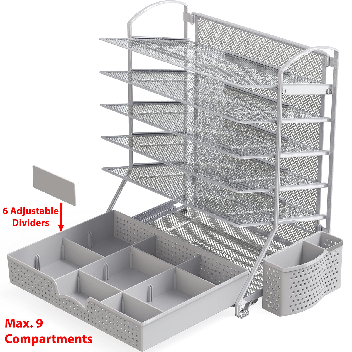 Simple Houseware 6-Tier Desk File Organizer w/Drawer & Pen Holder, Silver