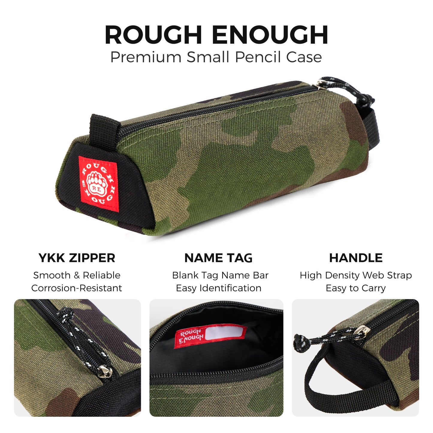 Rough Enough Small Pencil Case Pouch, Stationery Bag for Students, Camo