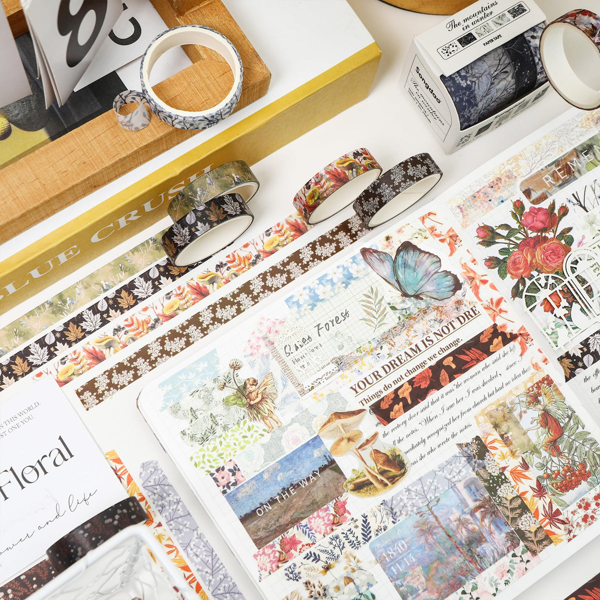 YUBX Flowers Washi Tape Set 60 Rolls Leaves Patterns Decorative Skinny Snow Masking Tapes for Arts