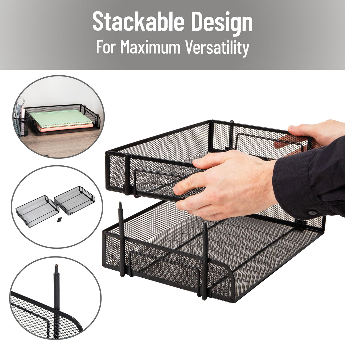 Mind Reader 2-Tier Stackable Paper Tray, Desktop Organizer for Letter-Size Documents, Office File
