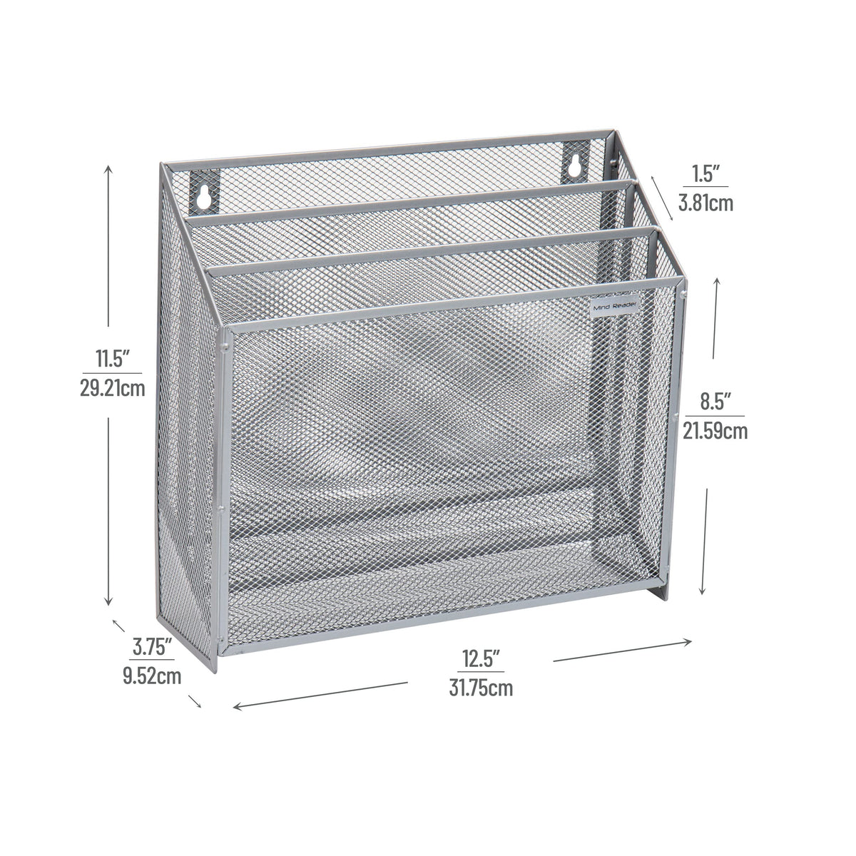 Mind Reader Vertical File Storage, Desktop Organizer, Wall Mount, Office, Metal Mesh, 12.5"L x