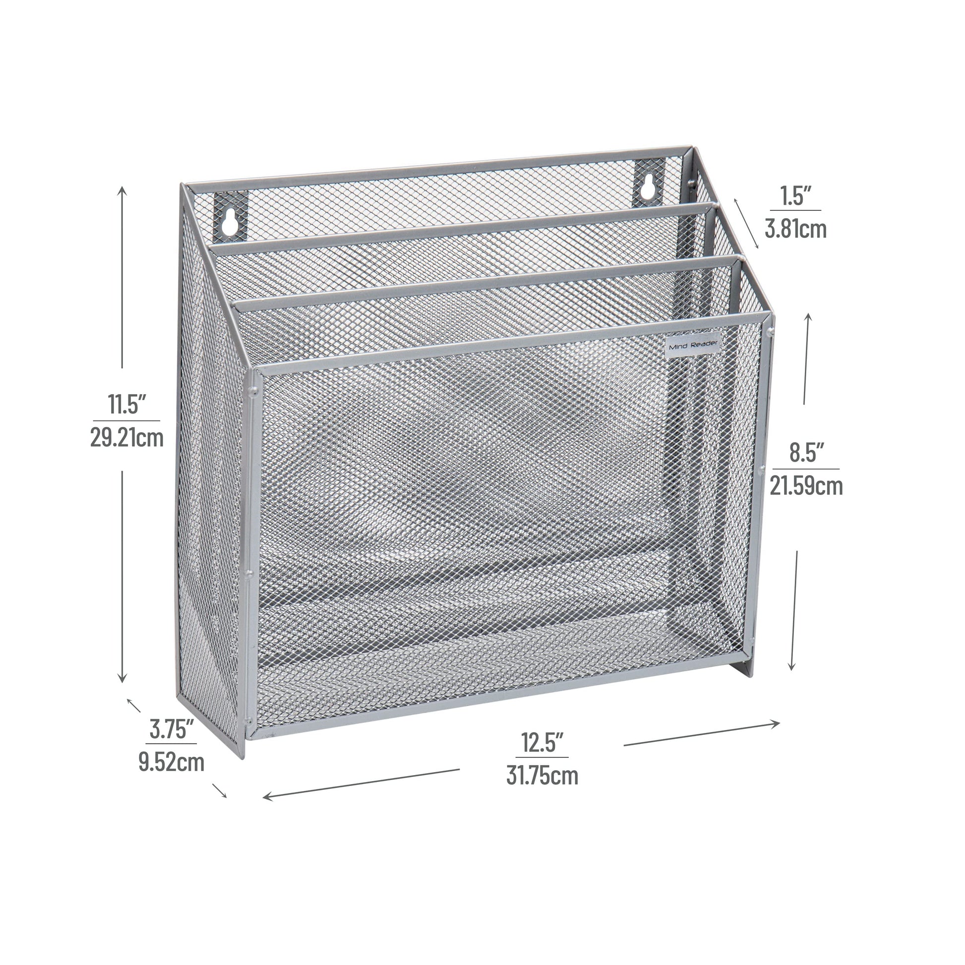 Mind Reader Vertical File Storage, Desktop Organizer, Wall Mount, Office, Metal Mesh, 12.5"L x