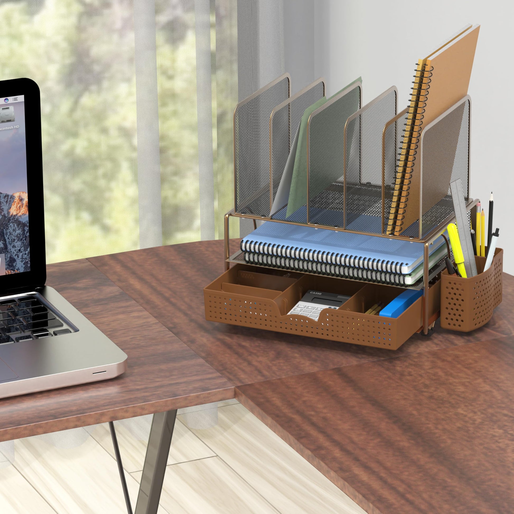 Simple Houseware Desk File Organizer for Office Supplies w/Drawer, Copper