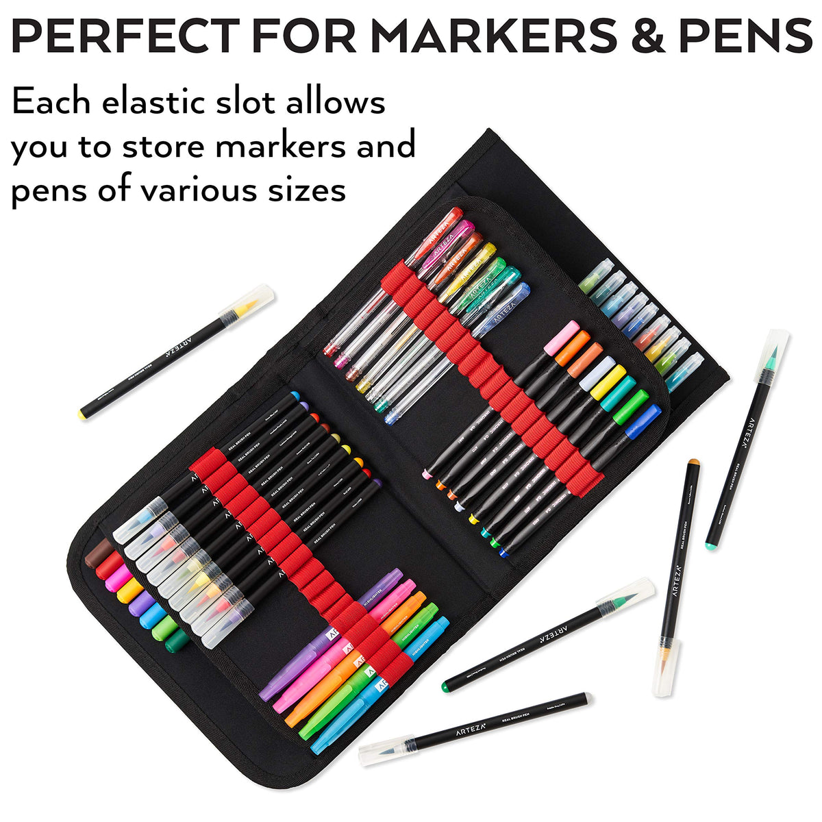 ARTEZA Marker Pen Organizer Case, 108 Slots, Removable Baldric, Zipper Pocket and Carrying Handle