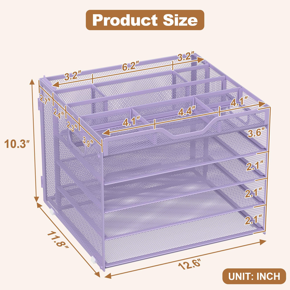 Docnest 5 Tier Desk Organizer with Hanging File Folder Holder&Tray, Purple